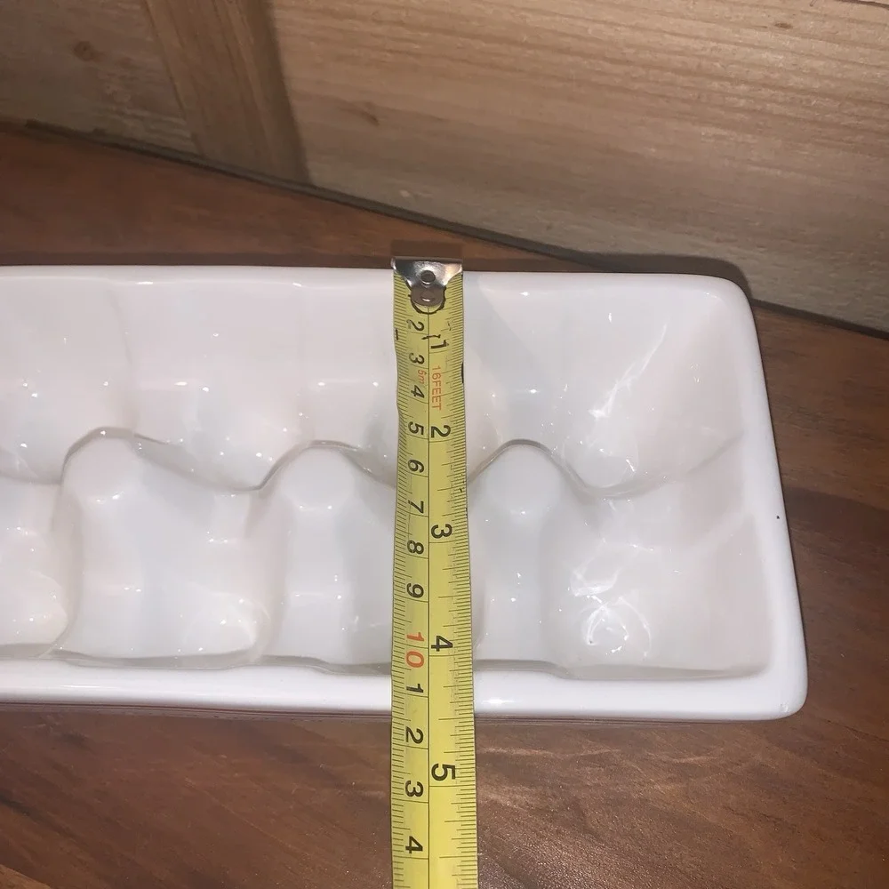 White Ceramic Egg Crate Holder 10 Count Porcelain Carton Farmhouse Kitchen Decor